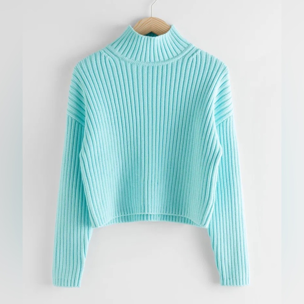 & OTHER STORIES Chunky Ribbed Turtleneck Sweater in Light Blue - XS - Picture 4 of 15
